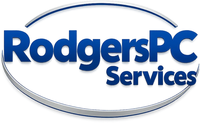 RodgersPC Computer Repair and Sales blue and silver logo